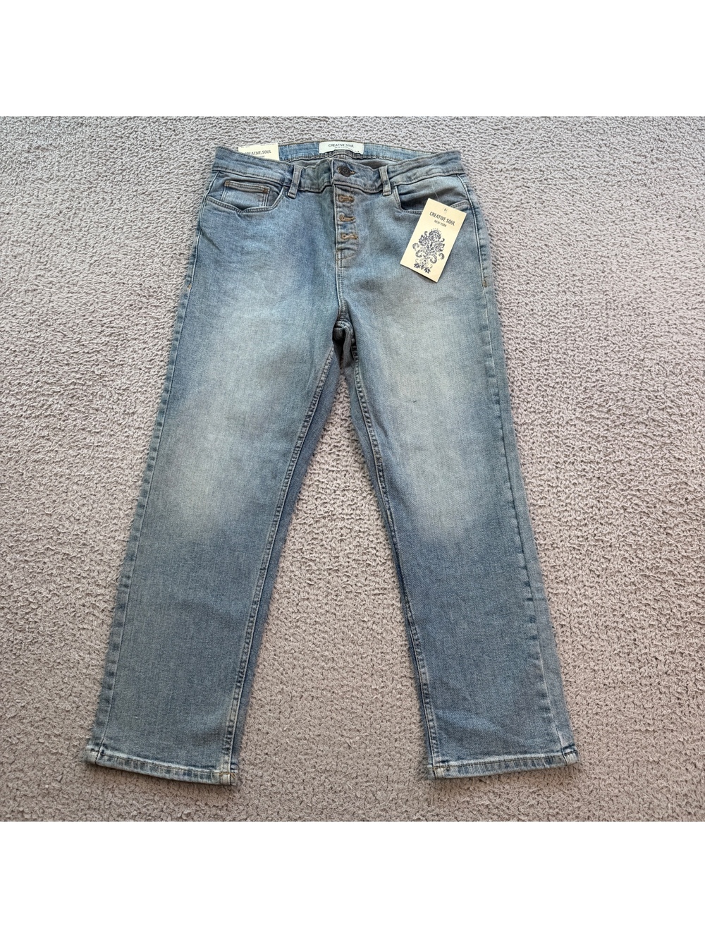 Bye New York Women’s 7/8 Light Wash Button Fly Straight Leg Jeans